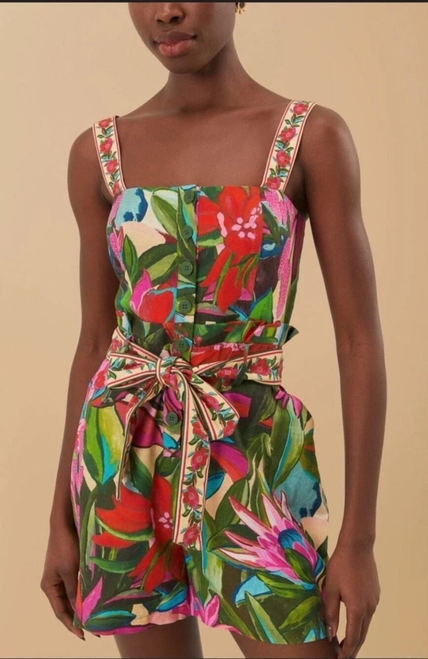 NWT FARM Rio Jardin de Reve Tropical print Romper - Size MEDIUM